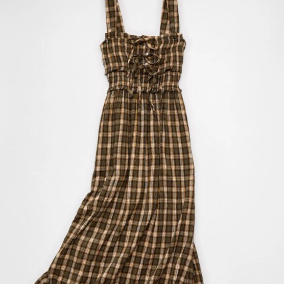 AE Sweetheart Neckline Midi Dress, Plaid, XS - Picture 4 of 5